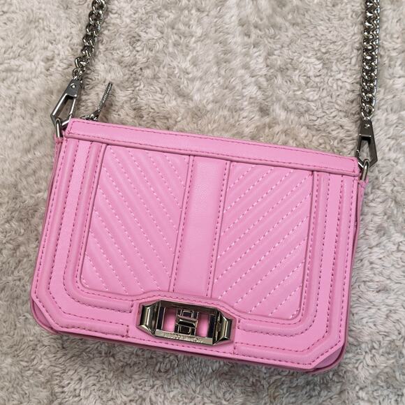 Rebecca Minkoff Chevron Quilt Mini Crossbody Bag Pink Leather Silver Hardware - Picture 4 of 14